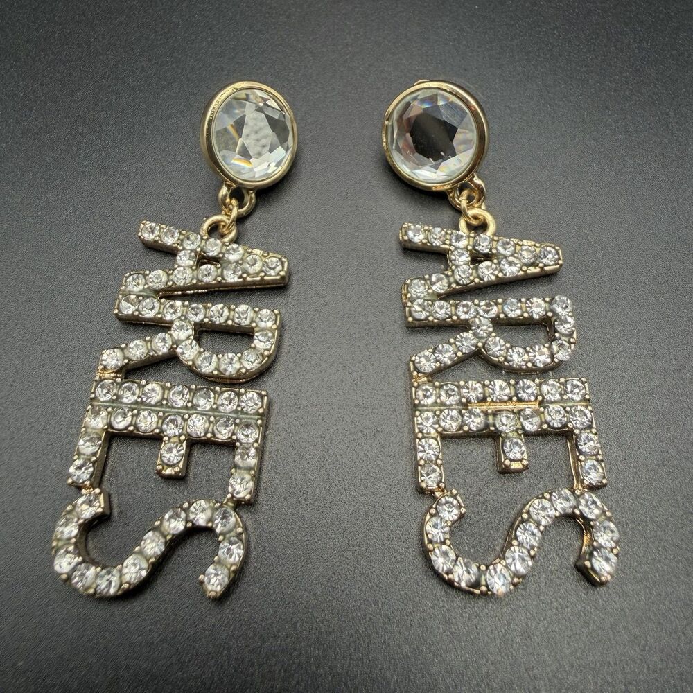 Gold Rhinestone Aries Zodiac Sign Dangle Drop Earrings Crystal Jewelry